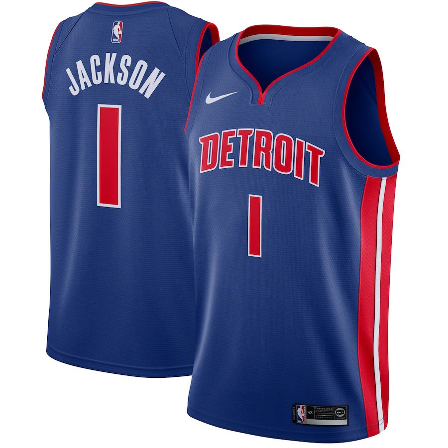 Men Detroit Pistons #1 Reggie Jackson Nike Blue Swingman NBA Jersey->detroit pistons->NBA Jersey